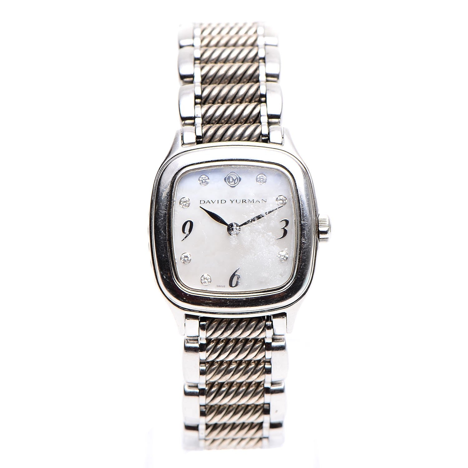 David Yurman Stainless Steel Sterling Silver Diamond Mother of Pearl 25mm Thoroughbred Quartz Watch 1 of 8