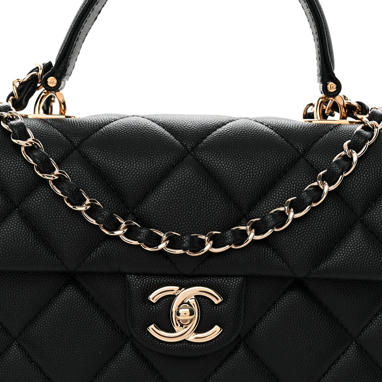 Caviar Quilted Medium Retro Twist Top Handle Flap Black