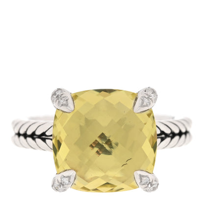 David Yurman Sterling Silver Diamond Lemon Citrine 11mm Chatelaine Ring 49 4.75 1 of 4