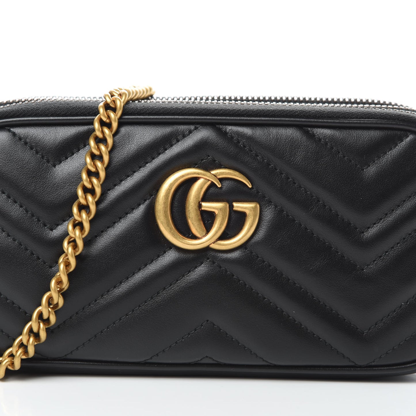 Calfskin Matelasse Mini GG Marmont Chain Crossbody Bag Black