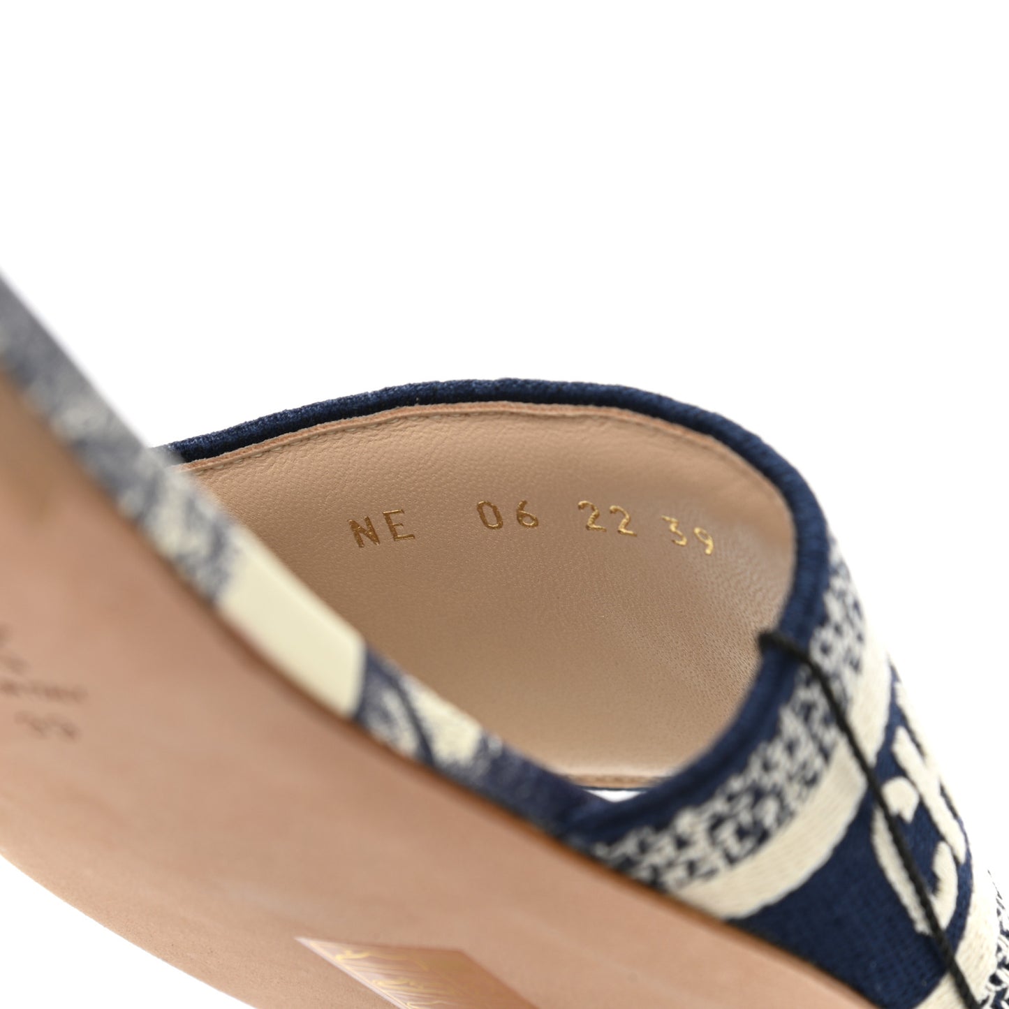 Canvas Toile de Jouy Embroidered Dway Flat Slide Sandals 39 Blue