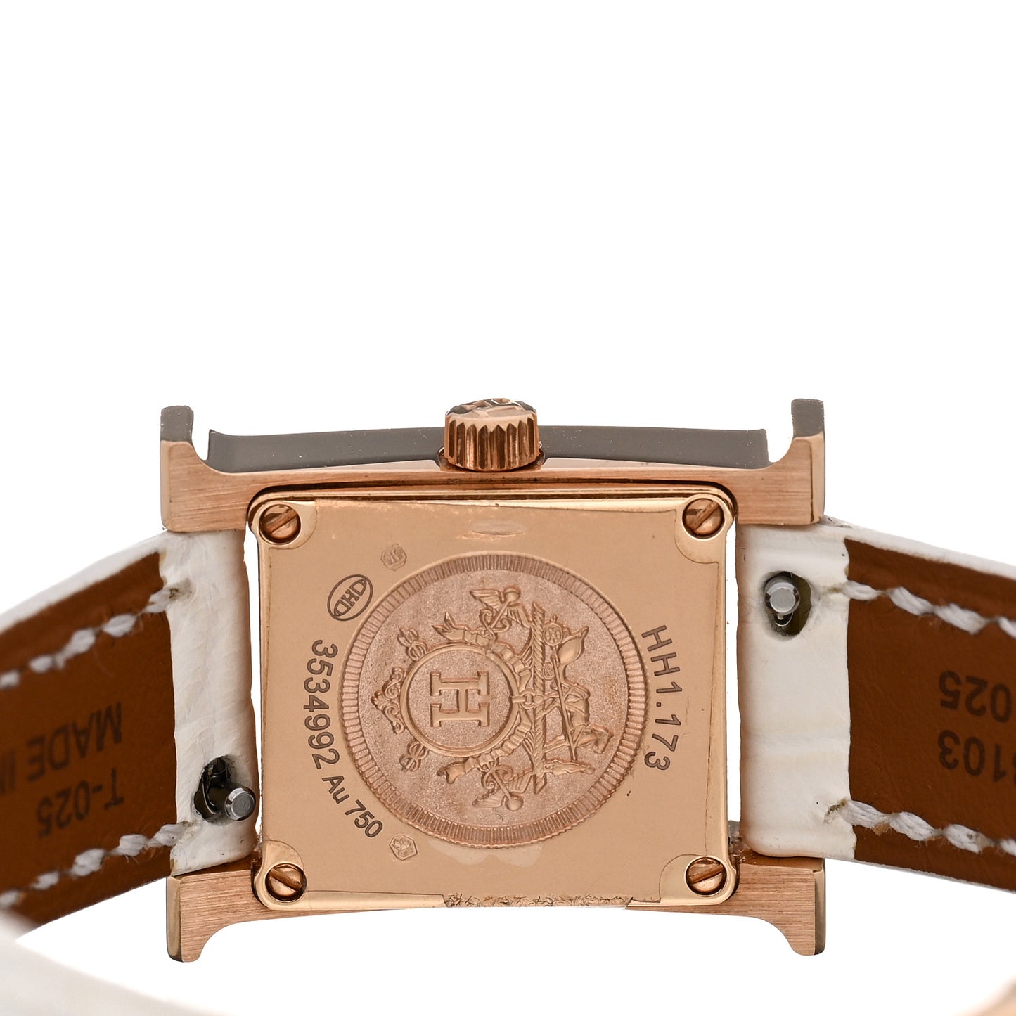 18K Rose Gold Alligator Diamond Bezel Mother of Pearl 17.2mm Heure H Hour Quartz Watch Blanc
