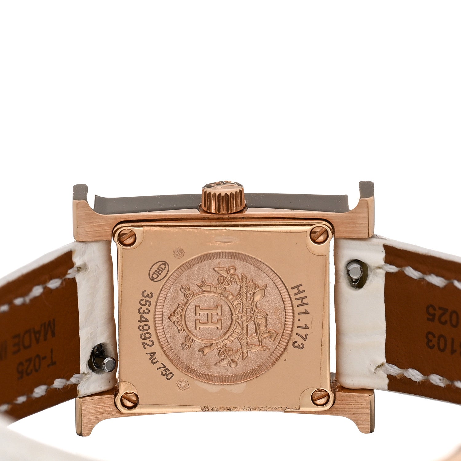 Hermes 18K Rose Gold Alligator Diamond Bezel Mother of Pearl 17.2mm Heure H Hour Quartz Watch Blanc 4 of 5