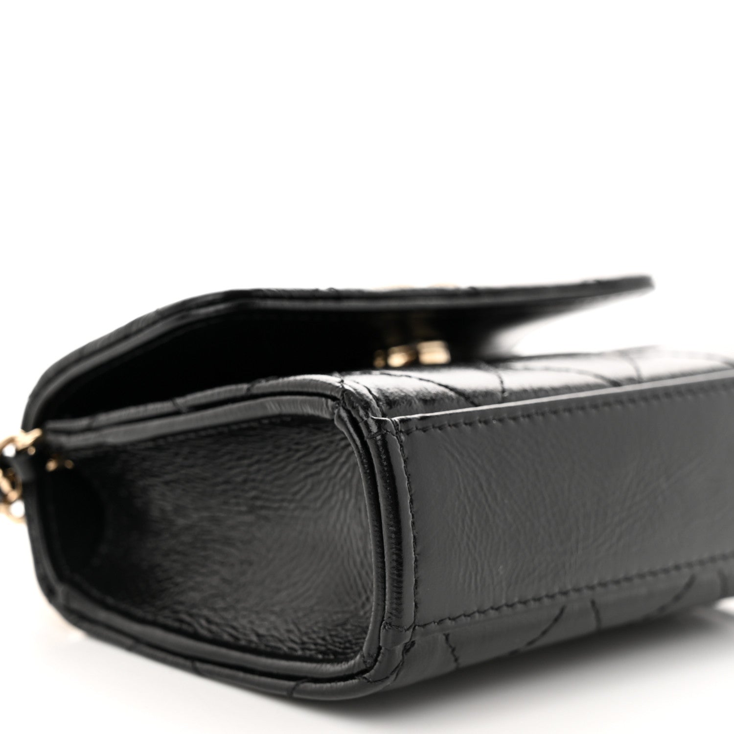 Chanel Shiny Crumpled Lambskin Quilted Pearl Small Top Handle Clutch With Chain Black 9 of 12