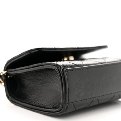 Chanel Shiny Crumpled Lambskin Quilted Pearl Small Top Handle Clutch With Chain Black 9 of 12