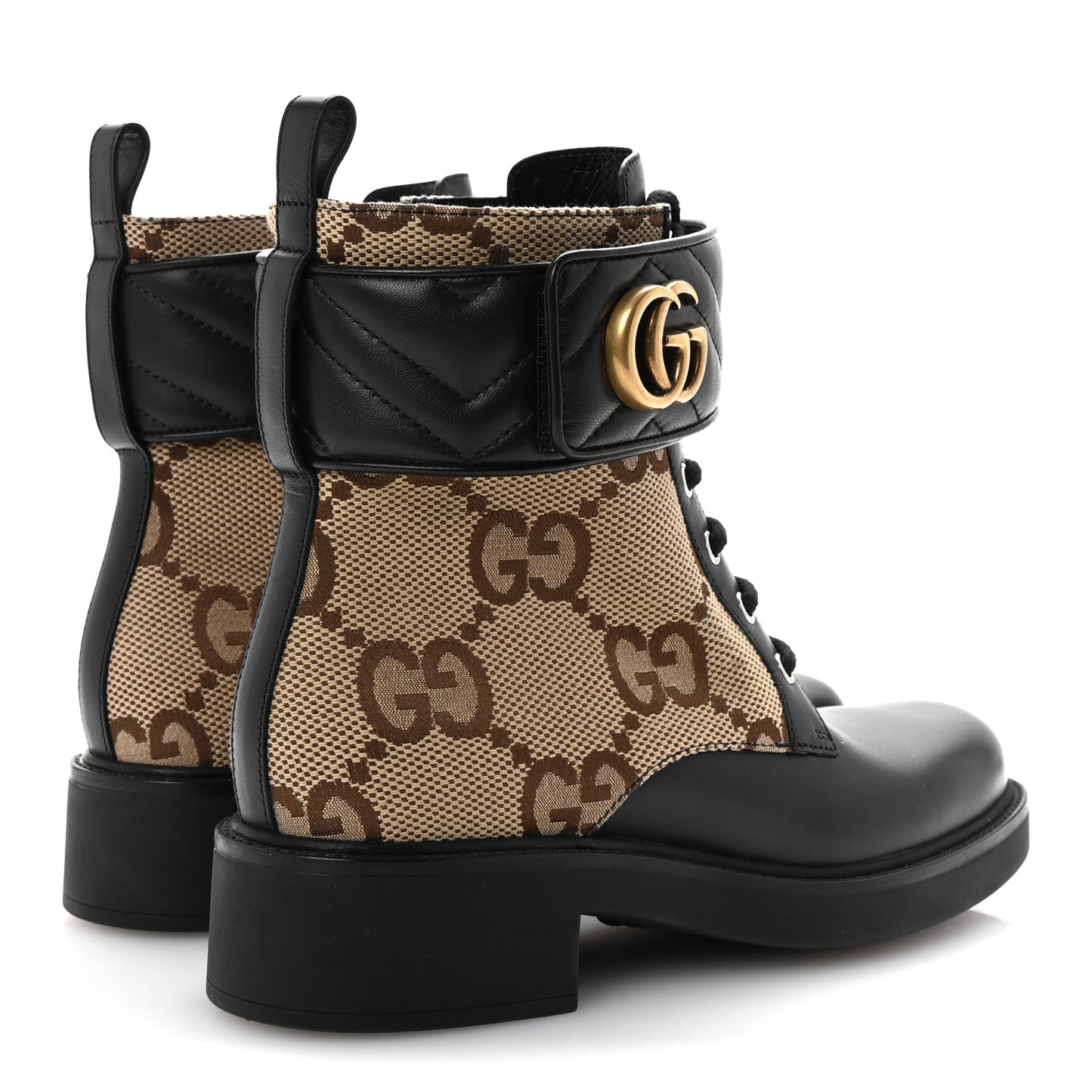 Flores Calfskin Monogram Maxi GG Nappa Matelasse Double G 40mm Ankle Boots 39 Black Camel Ebony