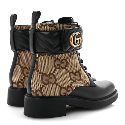 Gucci Flores Calfskin Monogram Maxi GG Nappa Matelasse Double G 40mm Ankle Boots 39 Black Camel Ebony 5 of 10