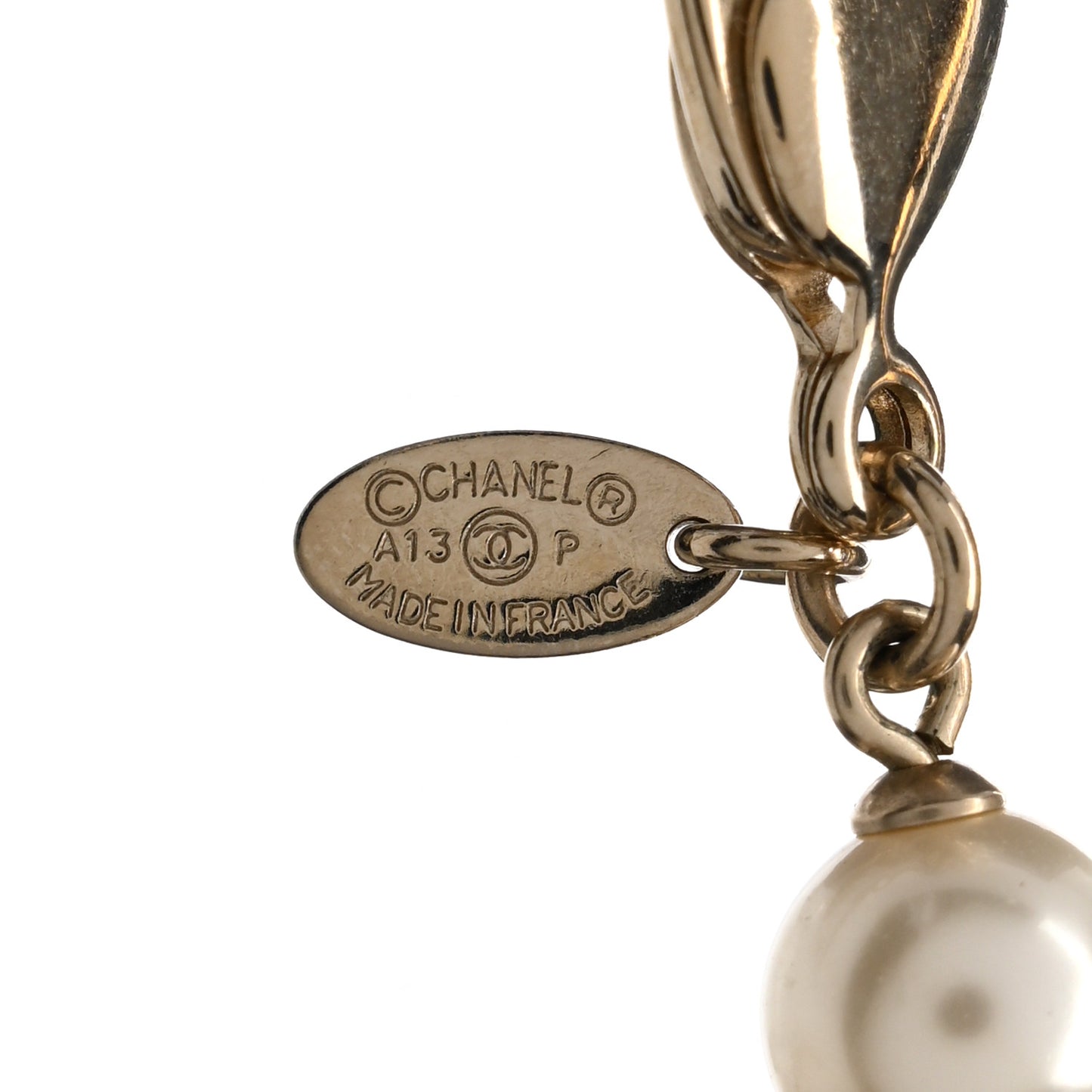Pearl Crystal Camellia CC Necklace Gold