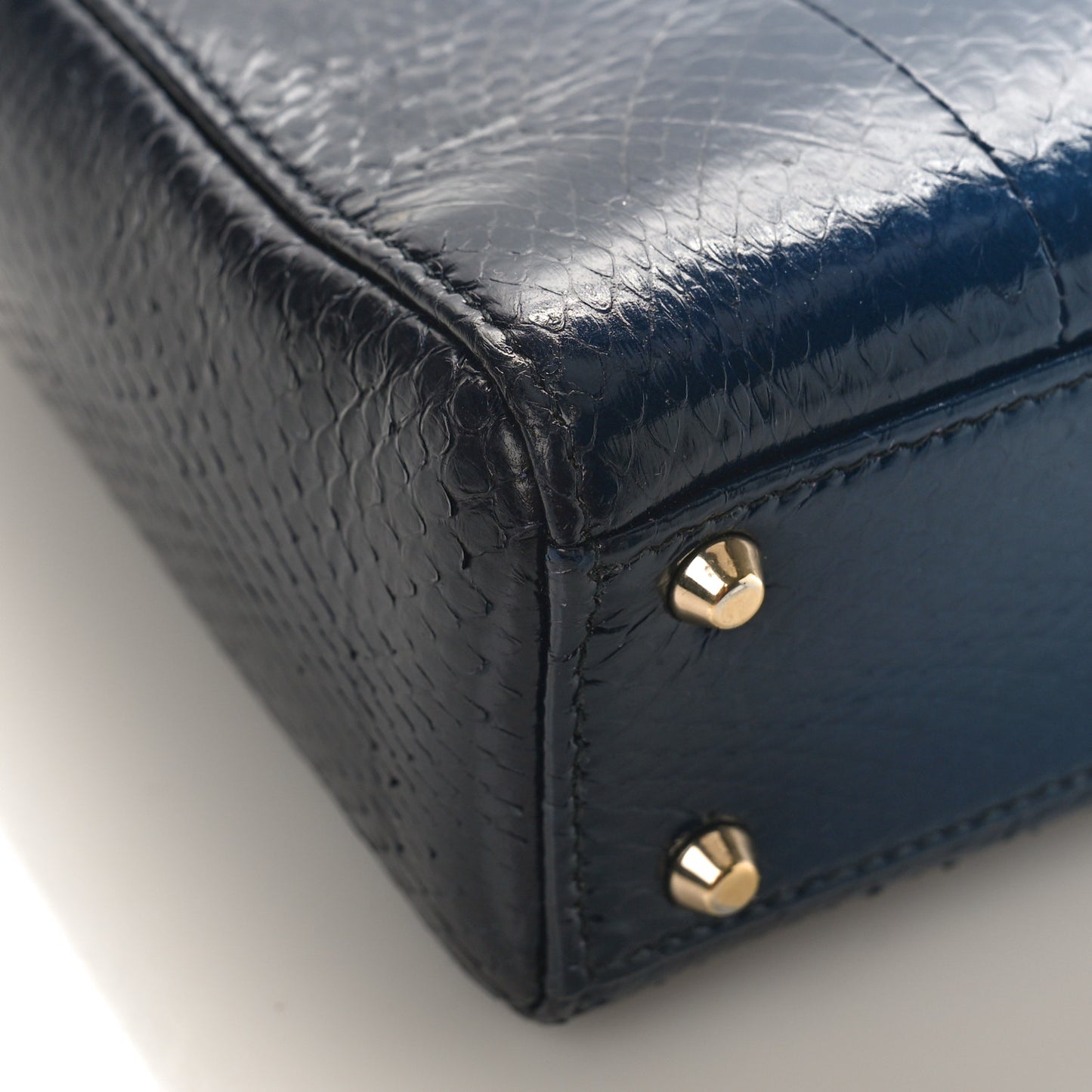 Metallic Snakeskin Mini Lady Dior Dark Blue