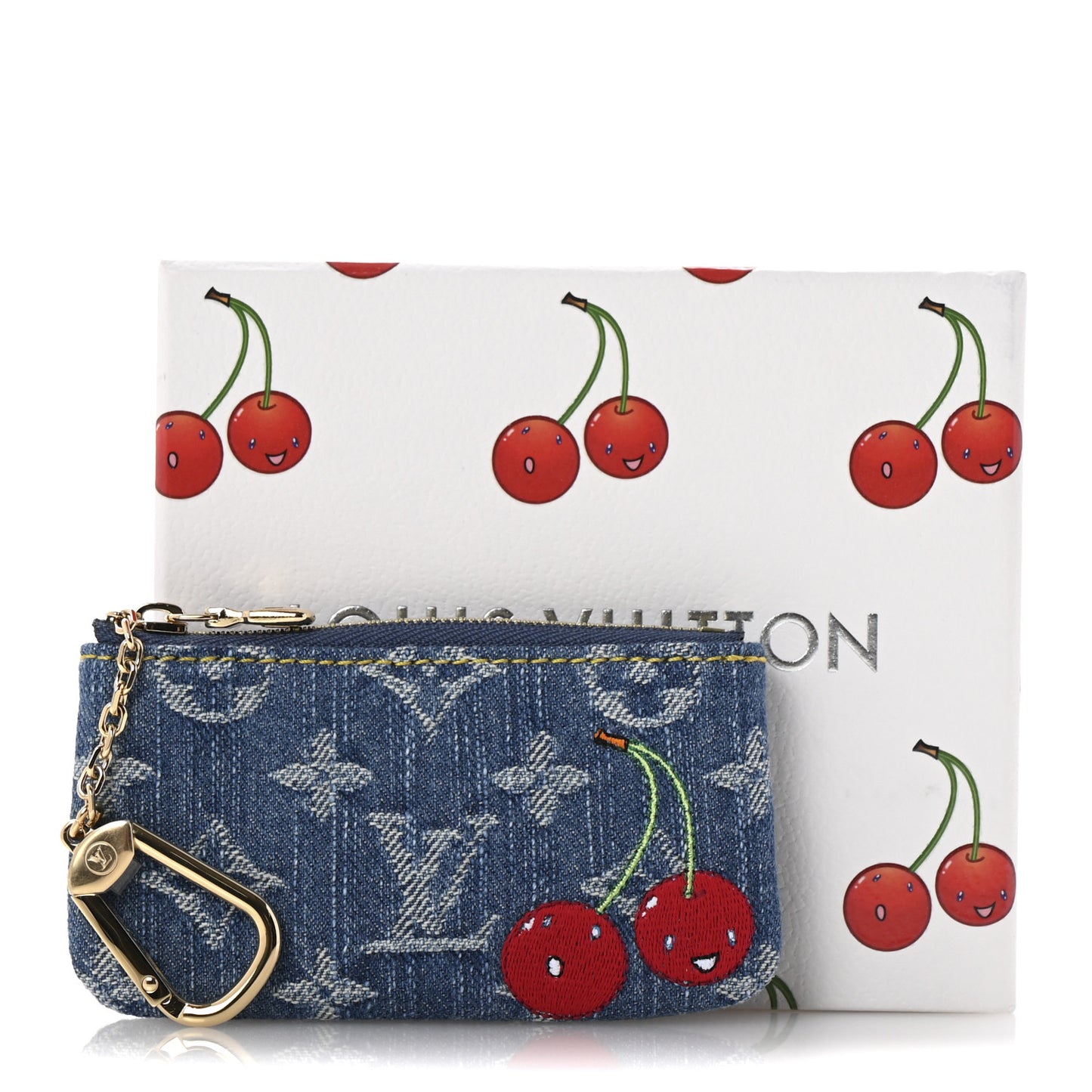 LV X TM Monogram Denim Cerises Key Pouch Blue