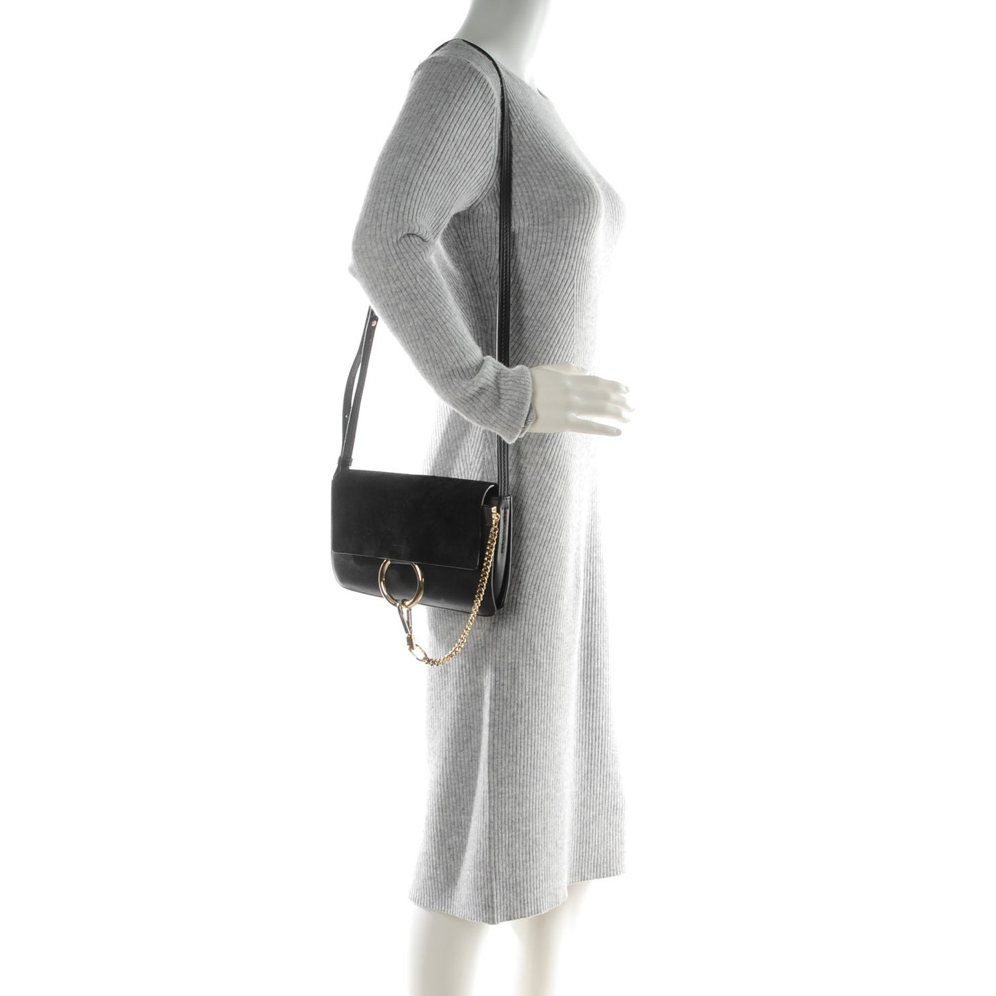 Suede Calfskin Small Faye Shoulder Bag Black