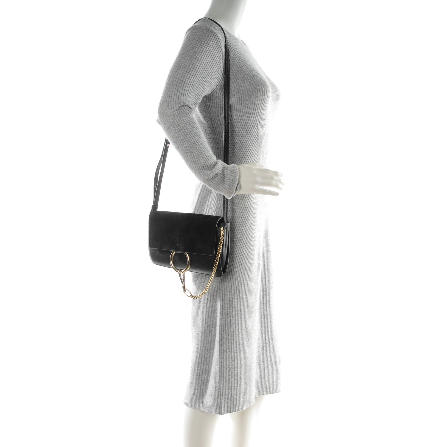 Chloe Suede Calfskin Small Faye Shoulder Bag Black 2 of 8