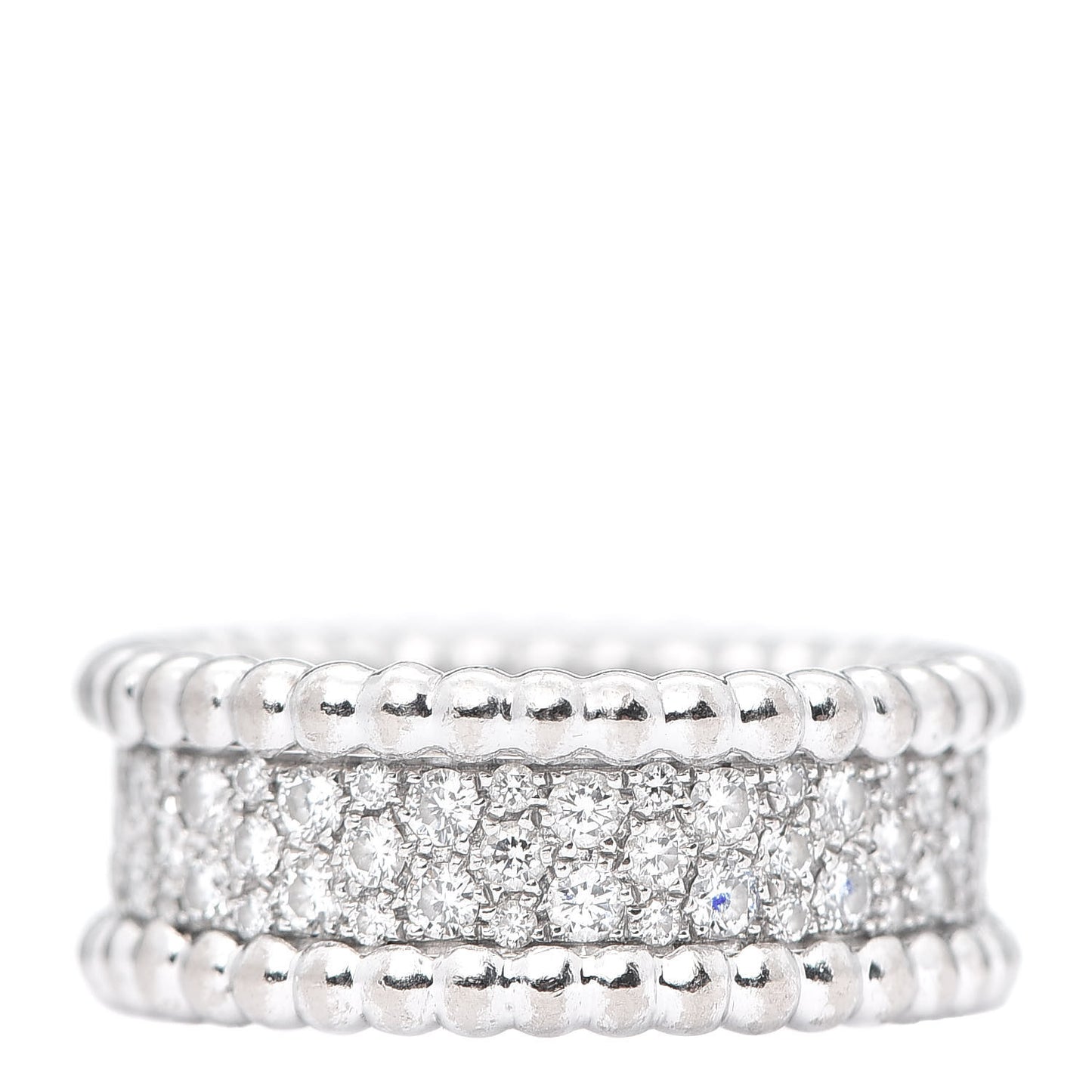 18K White Gold Diamond Perlee 3-Row Ring 50 5.25