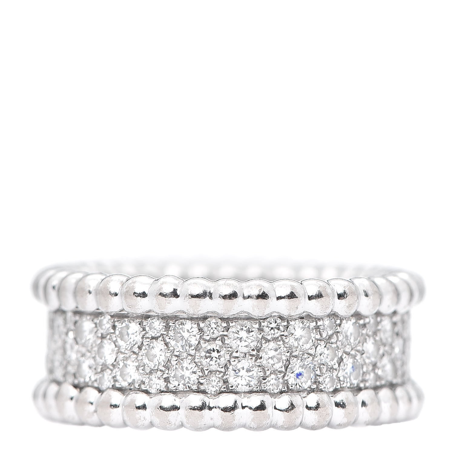 Van Cleef & Arpels 18K White Gold Diamond Perlee 3-Row Ring 50 5.25 1 of 5
