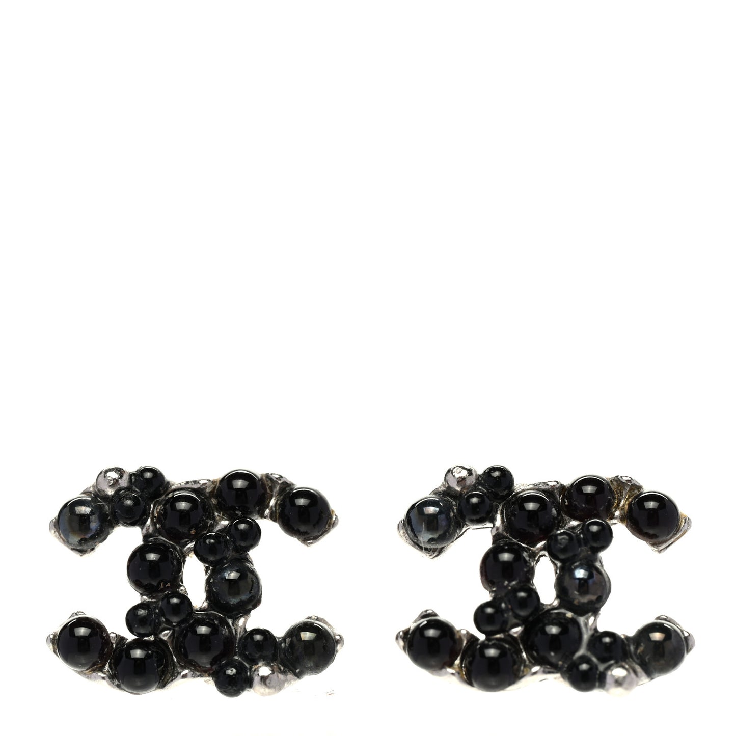 Ruthenium Studded Pearl CC Earrings Black