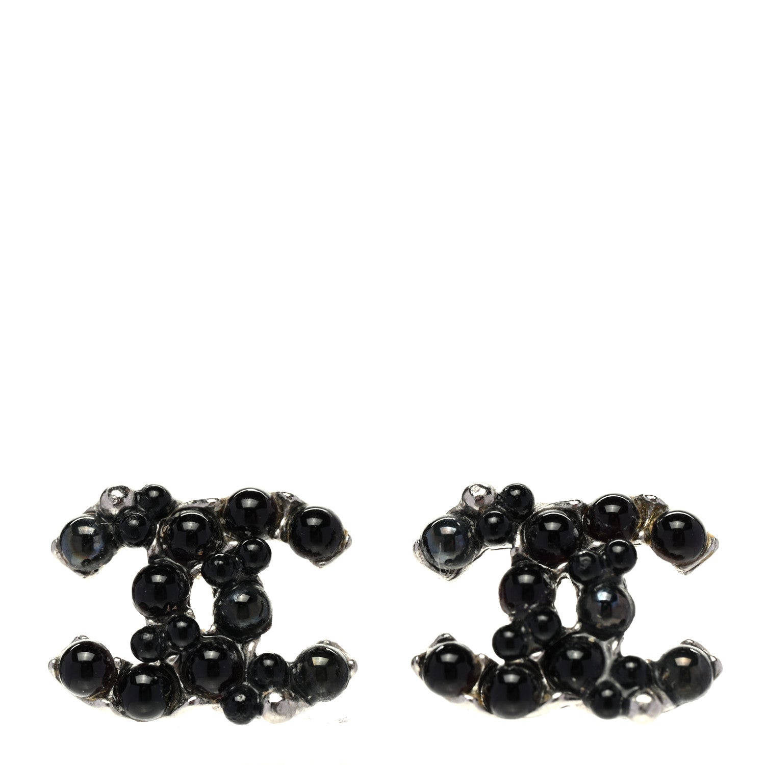 Chanel Ruthenium Studded Pearl CC Earrings Black 1 of 4