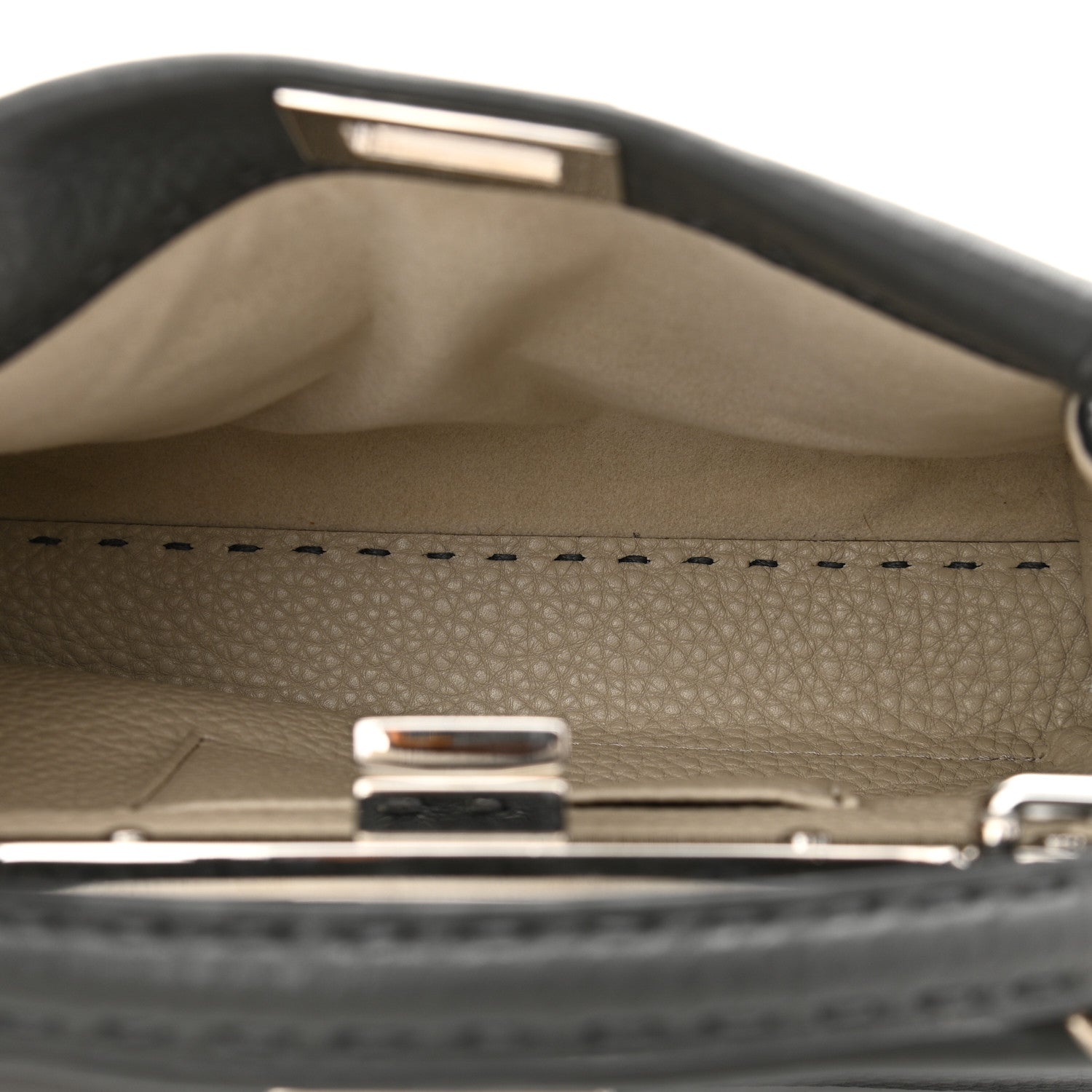 Fendi Cuoio Romano Selleria Bi-Color Mini Peekaboo Iconic Satchel Asfalto Latte 5 of 11