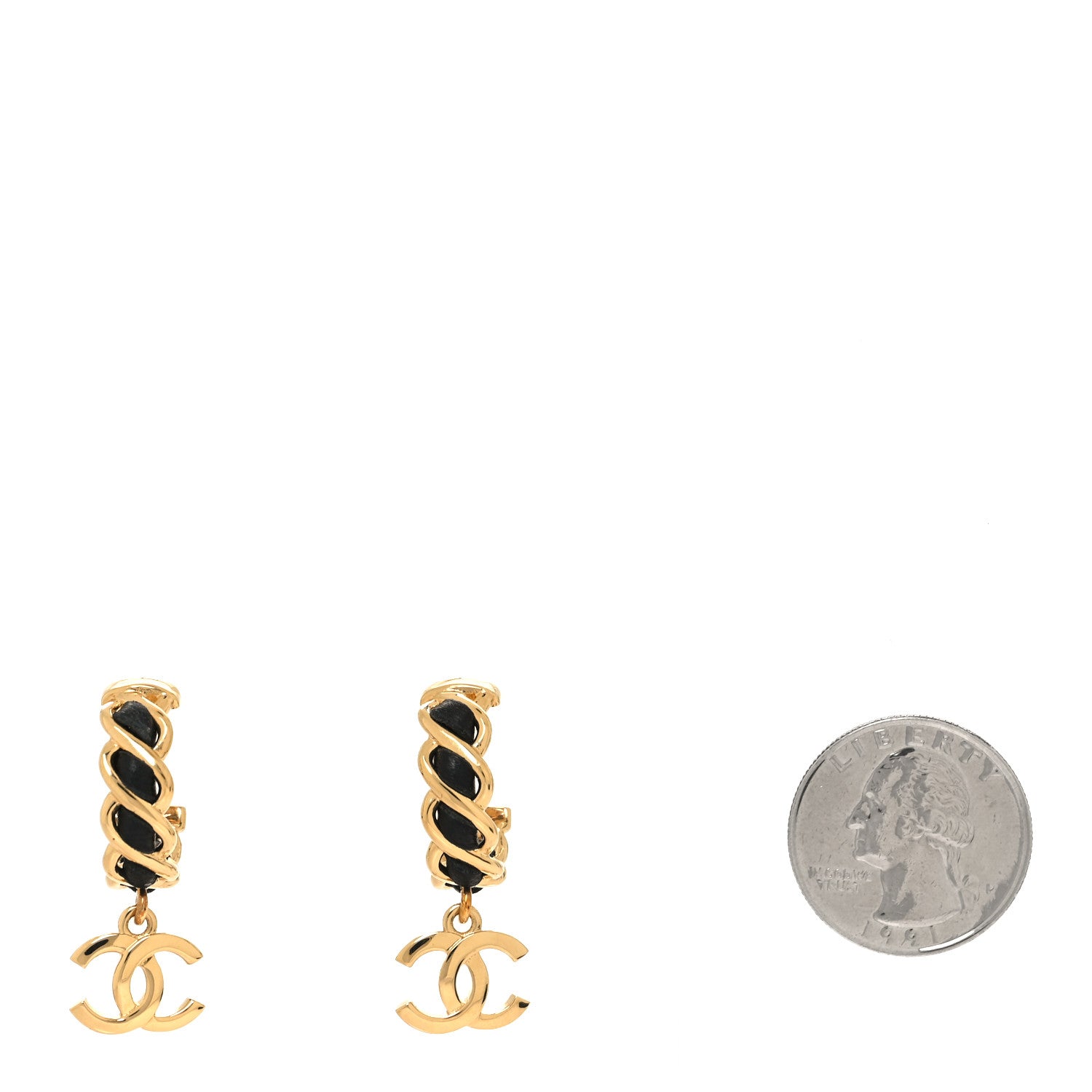 Chanel Lambskin CC Chain Hoop Earrings Matte Gold Black 2 of 5