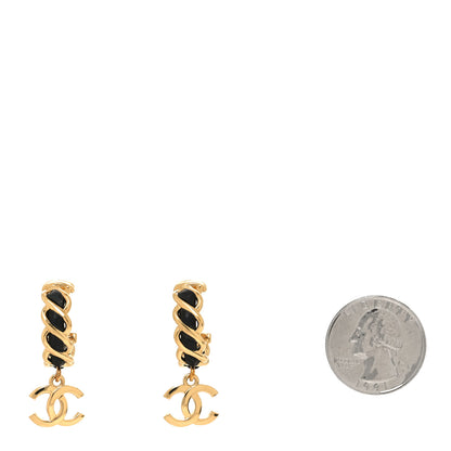 Chanel Lambskin CC Chain Hoop Earrings Matte Gold Black 2 of 5