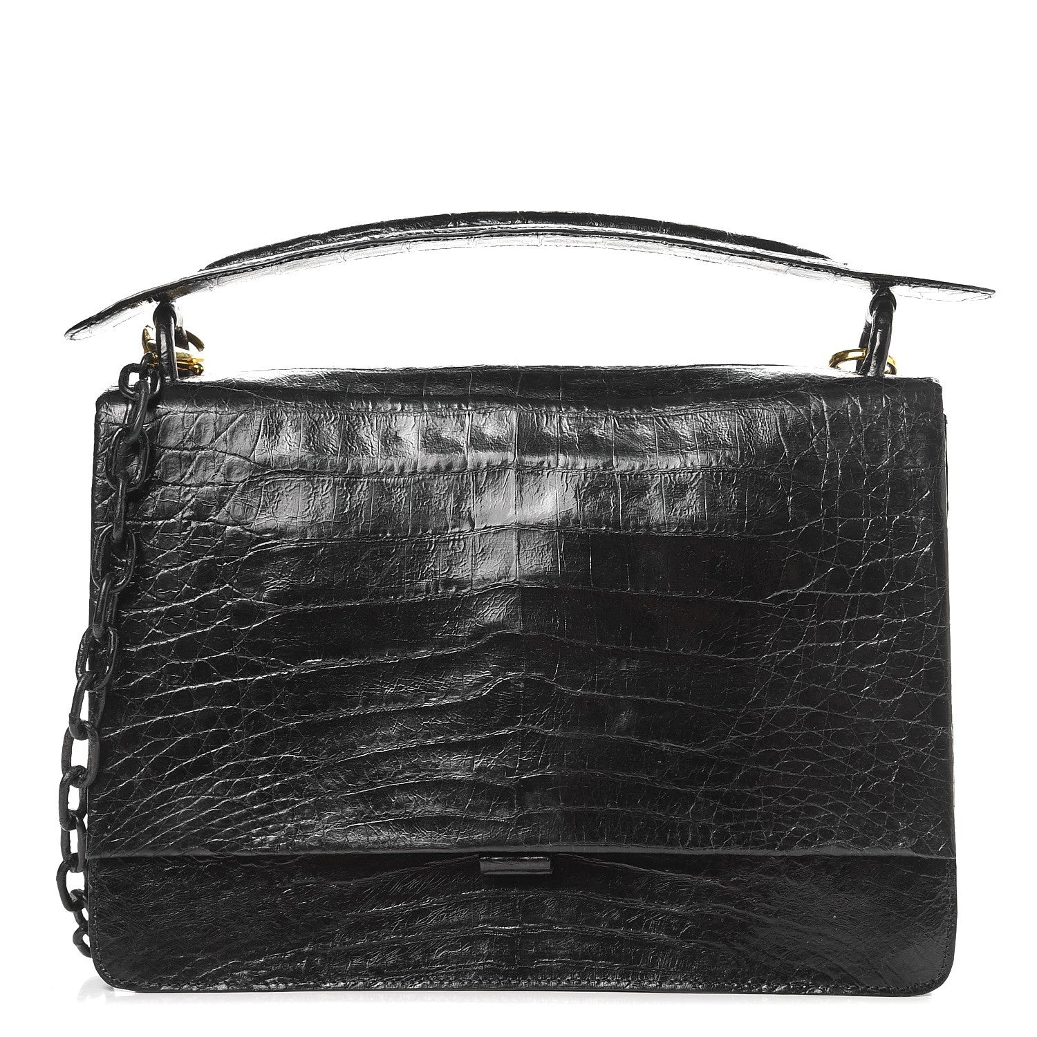 Nancy Gonzalez Crocodile Chain Flap Shoulder Bag Black 1 of 7