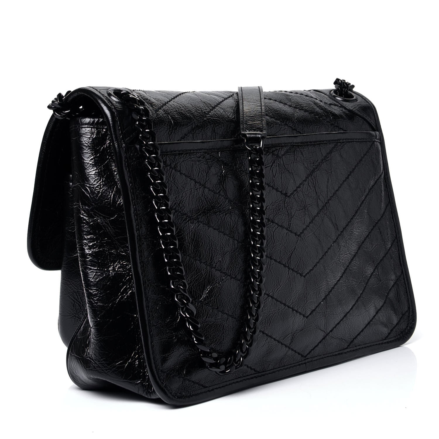 Saint Laurent Crinkled Calfskin Matelasse Monogram Medium Niki Chain Satchel Black 2 of 3