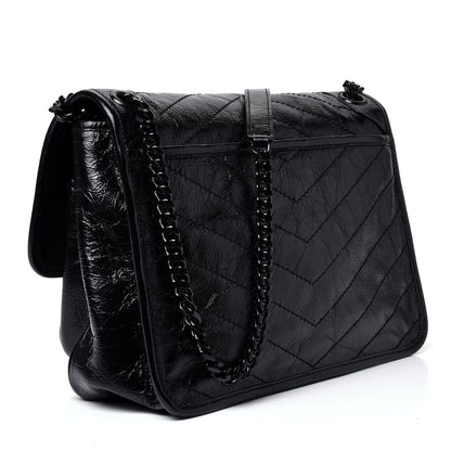 Saint Laurent Crinkled Calfskin Matelasse Monogram Medium Niki Chain Satchel Black 2 of 3
