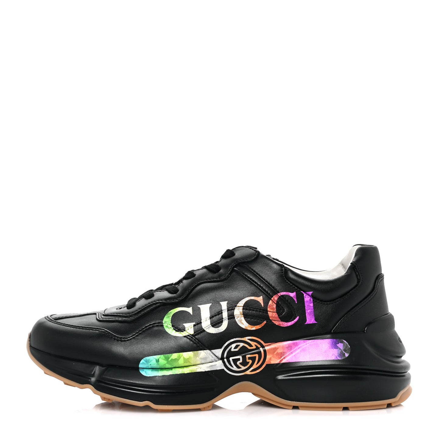 Calfskin Iridescent Logo Mens Rhyton Sneakers 8 Black