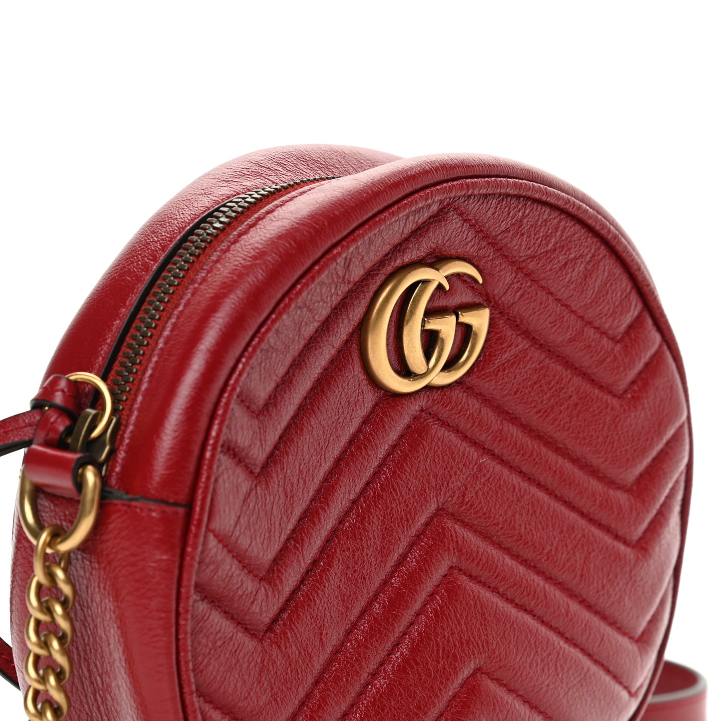Glazed Calfskin Matelasse Heart Mini GG Marmont Round Shoulder Bag Romantic Cerise