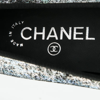Chanel Metallic Calfskin Hologram Cap Toe Ballerina Flats 38.5 Silver 7 of 7