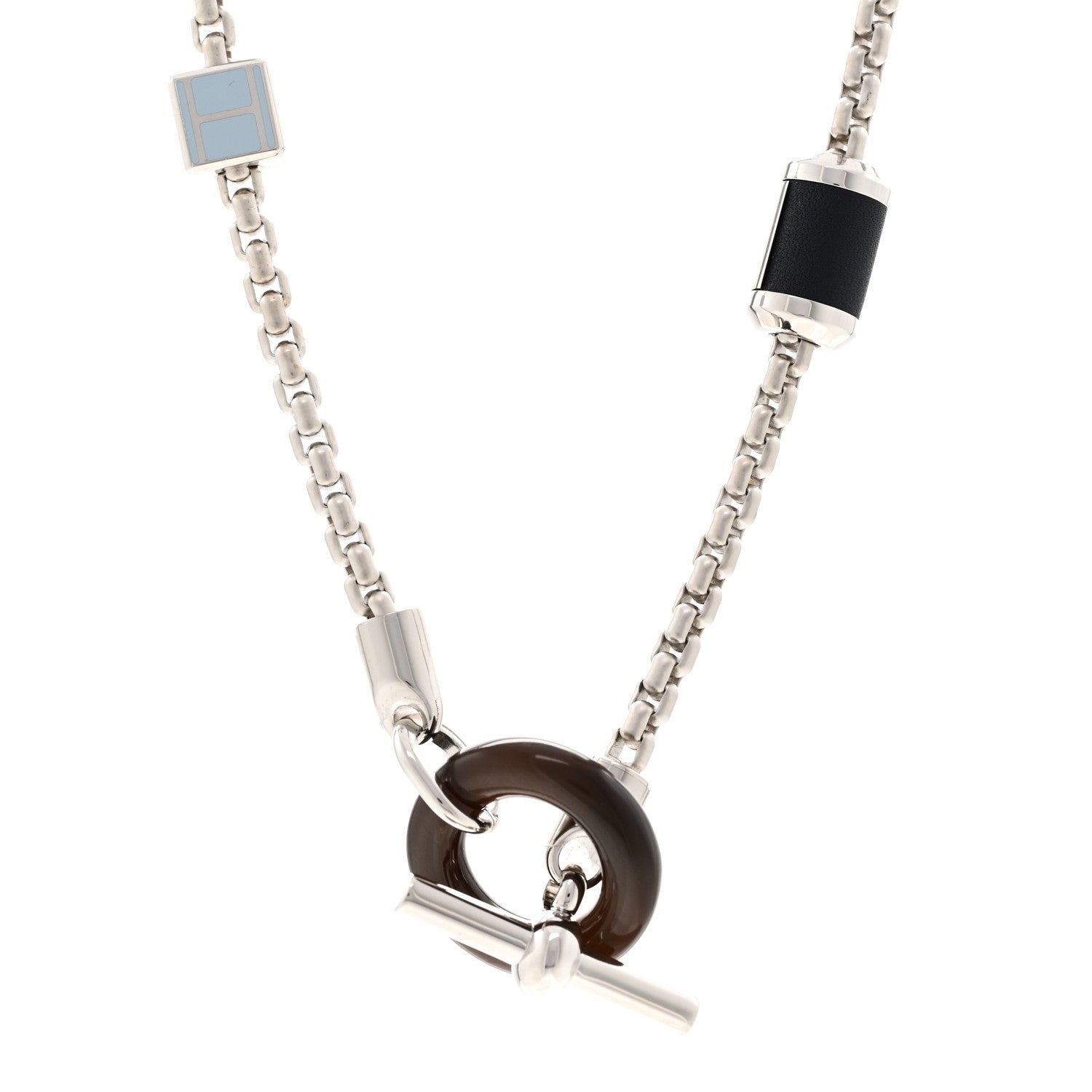 Hermes Palladium Buffalo Horn Swift Meli-Melo Necklace Bleu Lin 4 of 6