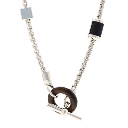 Hermes Palladium Buffalo Horn Swift Meli-Melo Necklace Bleu Lin 4 of 6