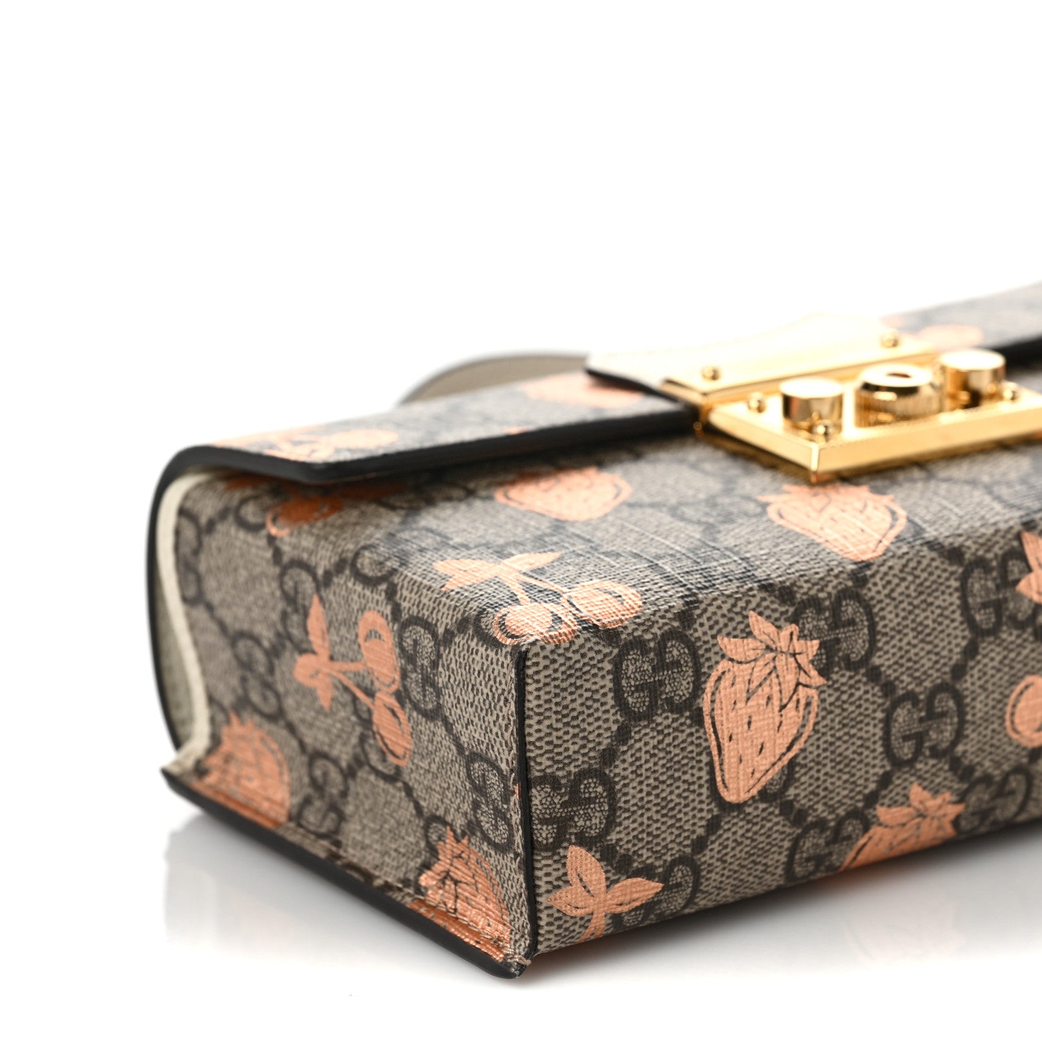 Gucci GG Supreme Monogram Berry Textured Dollar Calfskin Mini Padlock Top Handle Shoulder Bag Beige Ebony Light Copper Mystic White 6 of 7