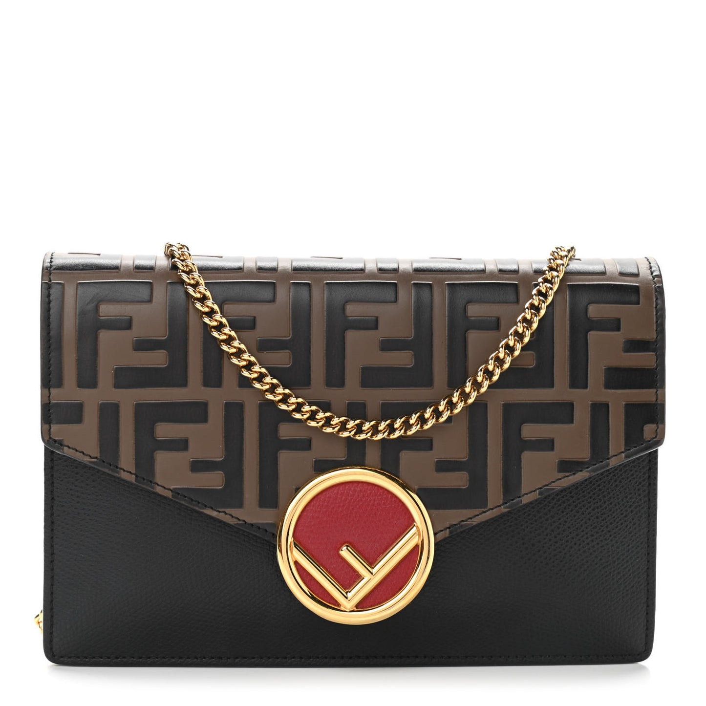 Vitello Cruise F is Fendi Bi-Color FF 1974 Embossed Medium Envelope Wallet On Chain Black Maya