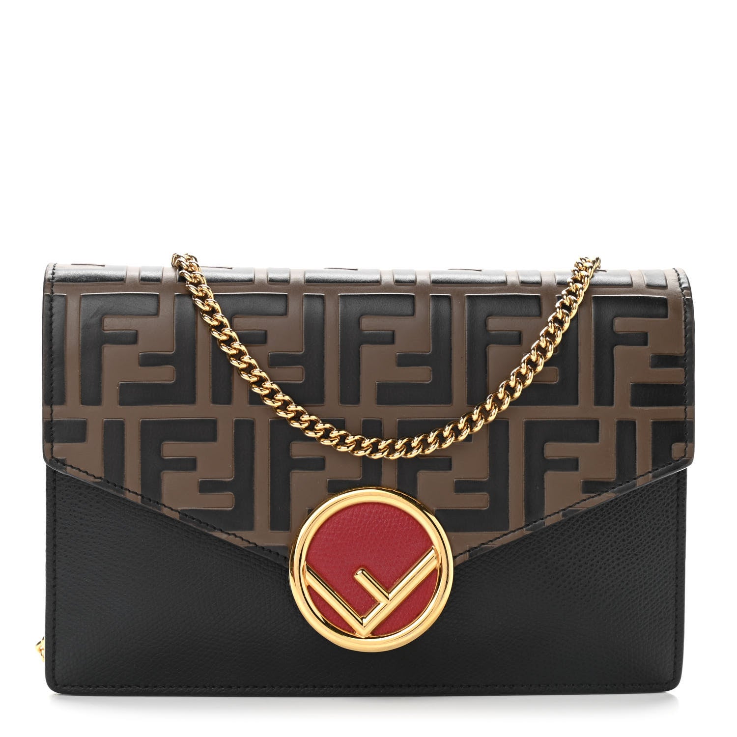Fendi Vitello Cruise F is Fendi Bi-Color FF 1974 Embossed Medium Envelope Wallet On Chain Black Maya 1 of 10
