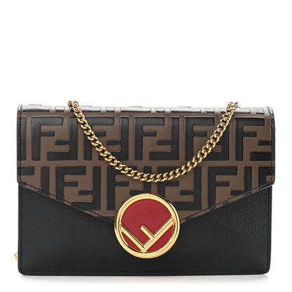 Fendi Vitello Cruise F is Fendi Bi-Color FF 1974 Embossed Medium Envelope Wallet On Chain Black Maya 1 of 10