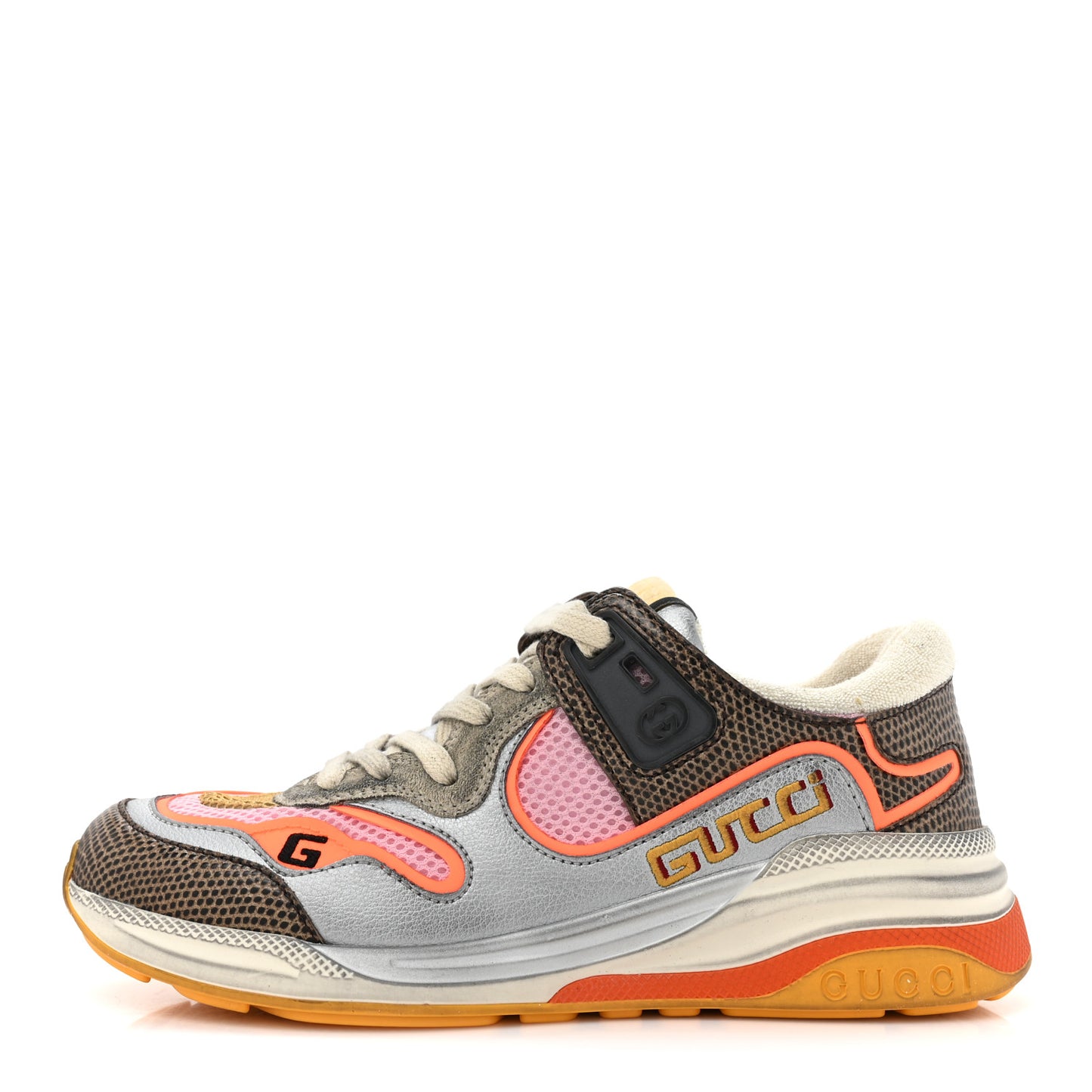 Calfskin Suede Mesh Lizard Embossed Womens Ultrapace Sneakers 35.5 Silver Anthracite Neon Orange