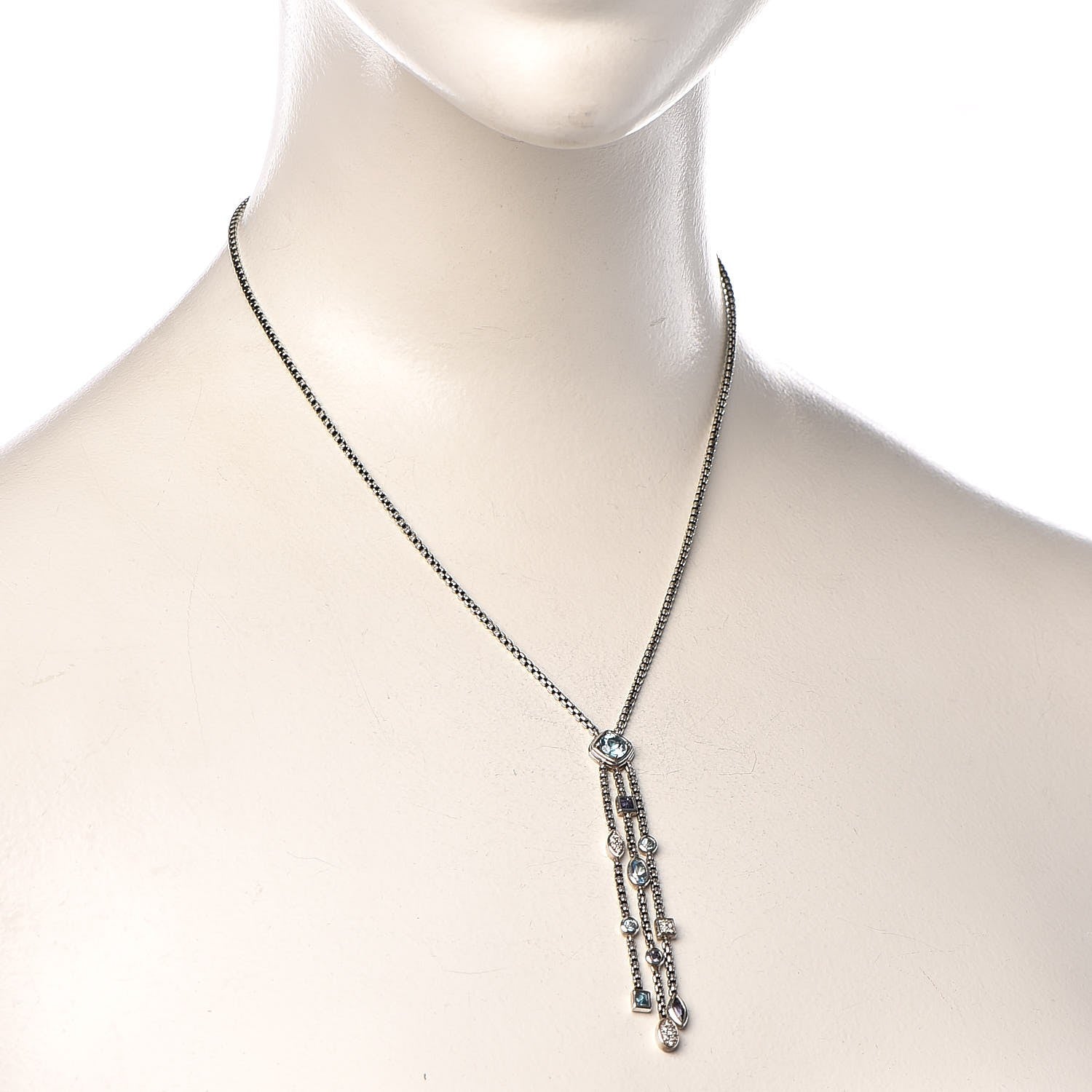 David Yurman Sterling Silver Diamond Iolite Blue Topaz Confetti Ice Necklace 2 of 6