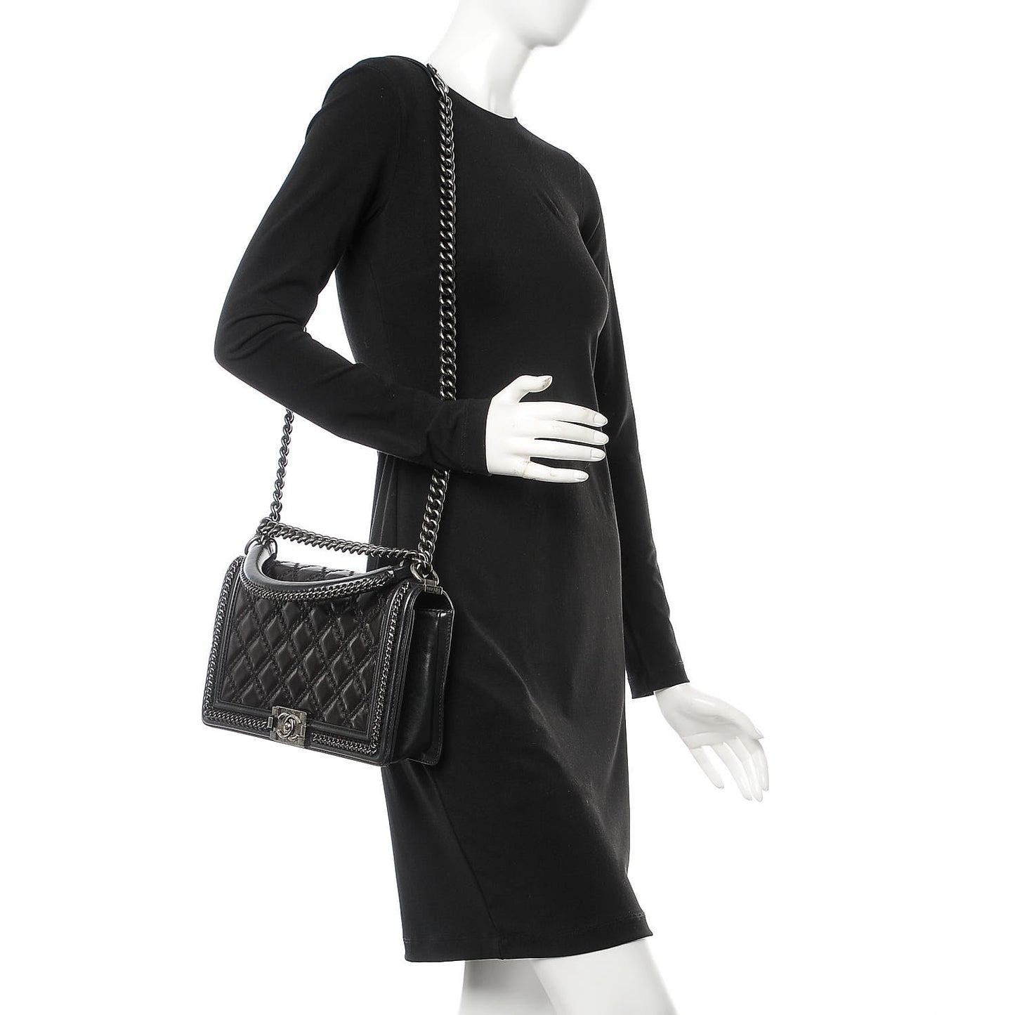 Calfskin Quilted New Medium Boy Top Handle Flap Black