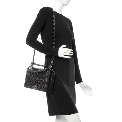 Chanel Calfskin Quilted New Medium Boy Top Handle Flap Black 2 of 11
