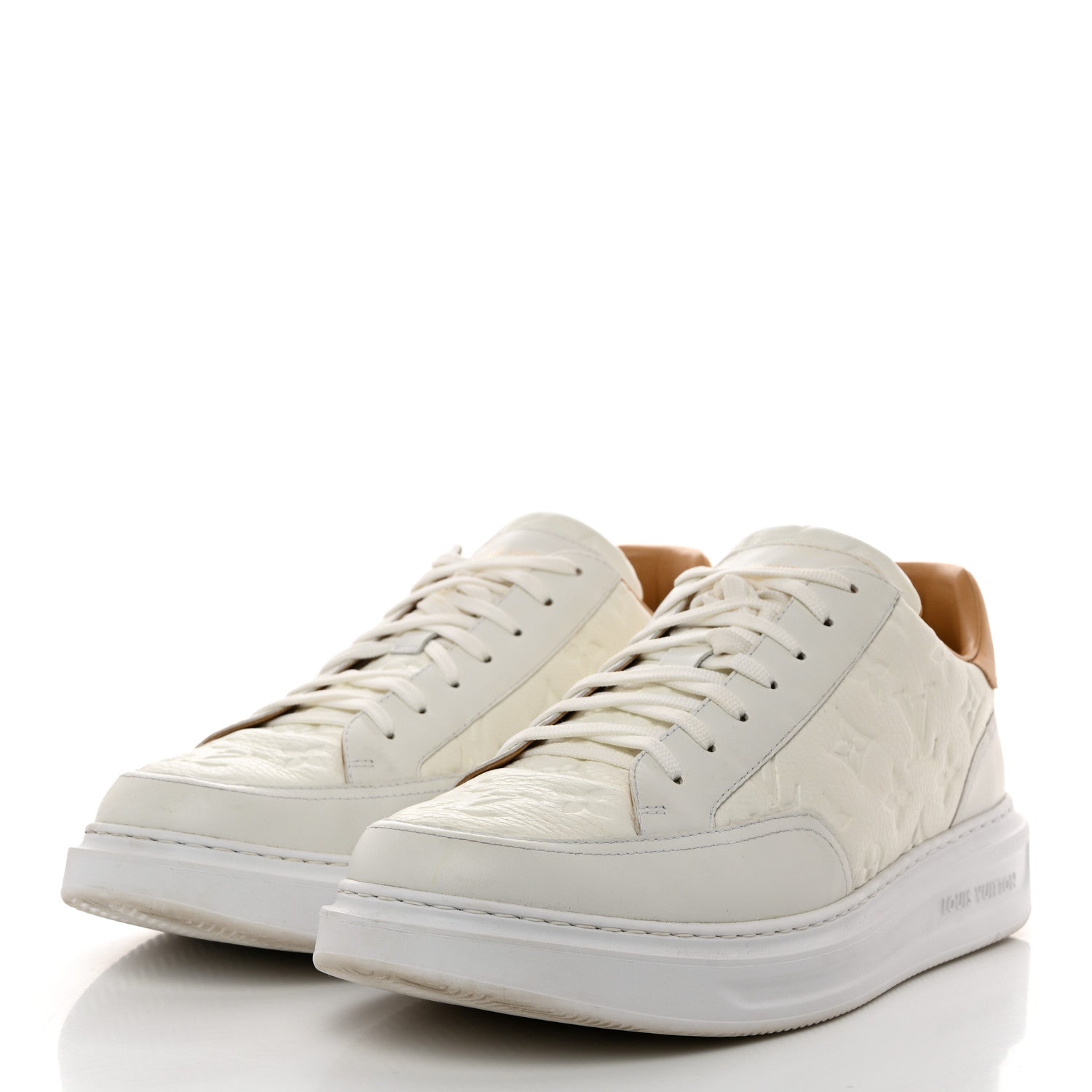 Louis Vuitton Grained Calfskin Embossed Monogram Mens Beverly Hills Sneakers 10 White 3 of 9