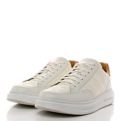 Louis Vuitton Grained Calfskin Embossed Monogram Mens Beverly Hills Sneakers 10 White 3 of 9
