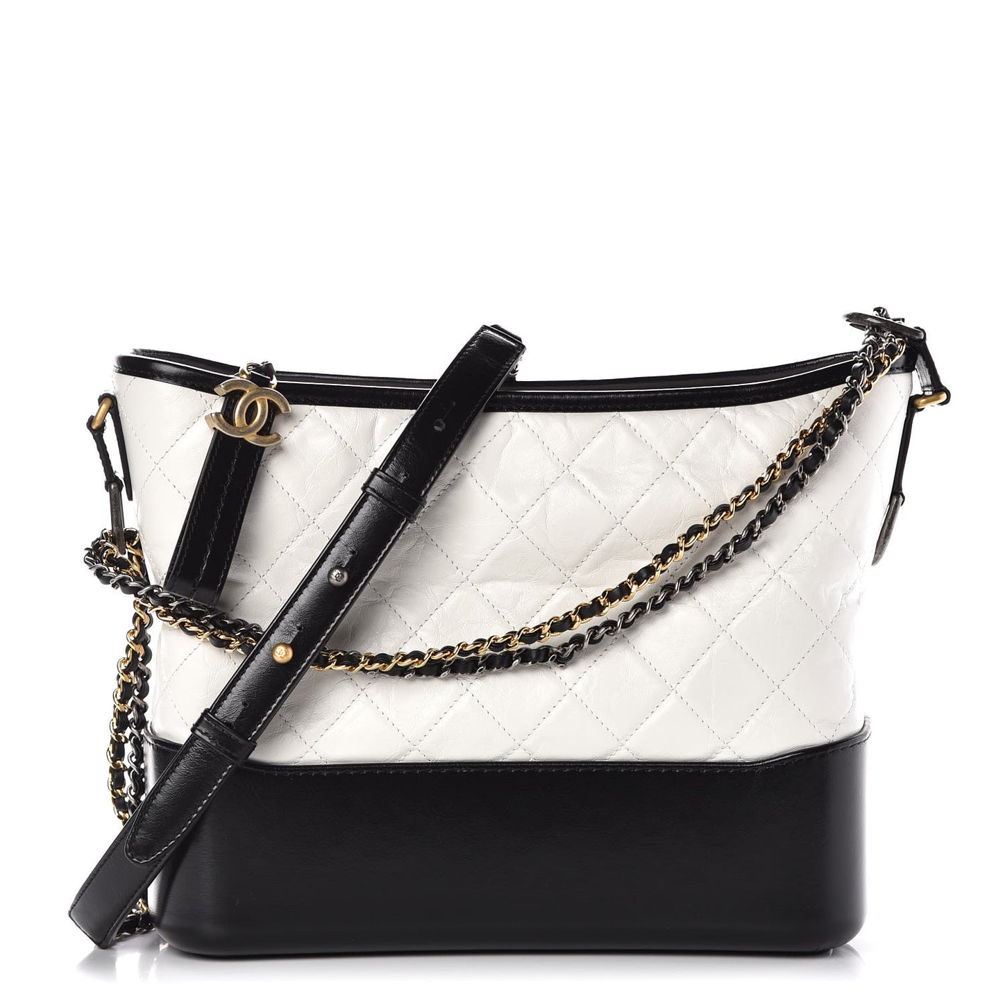 Aged Calfskin Quilted Medium Gabrielle Hobo Black White