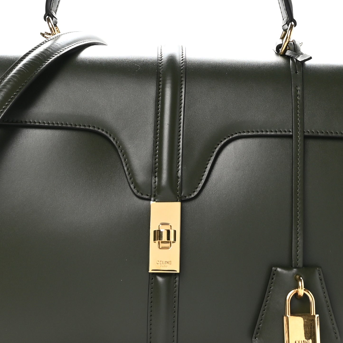 Satinated Calfskin Medium 16 Top Handle Bag Khaki