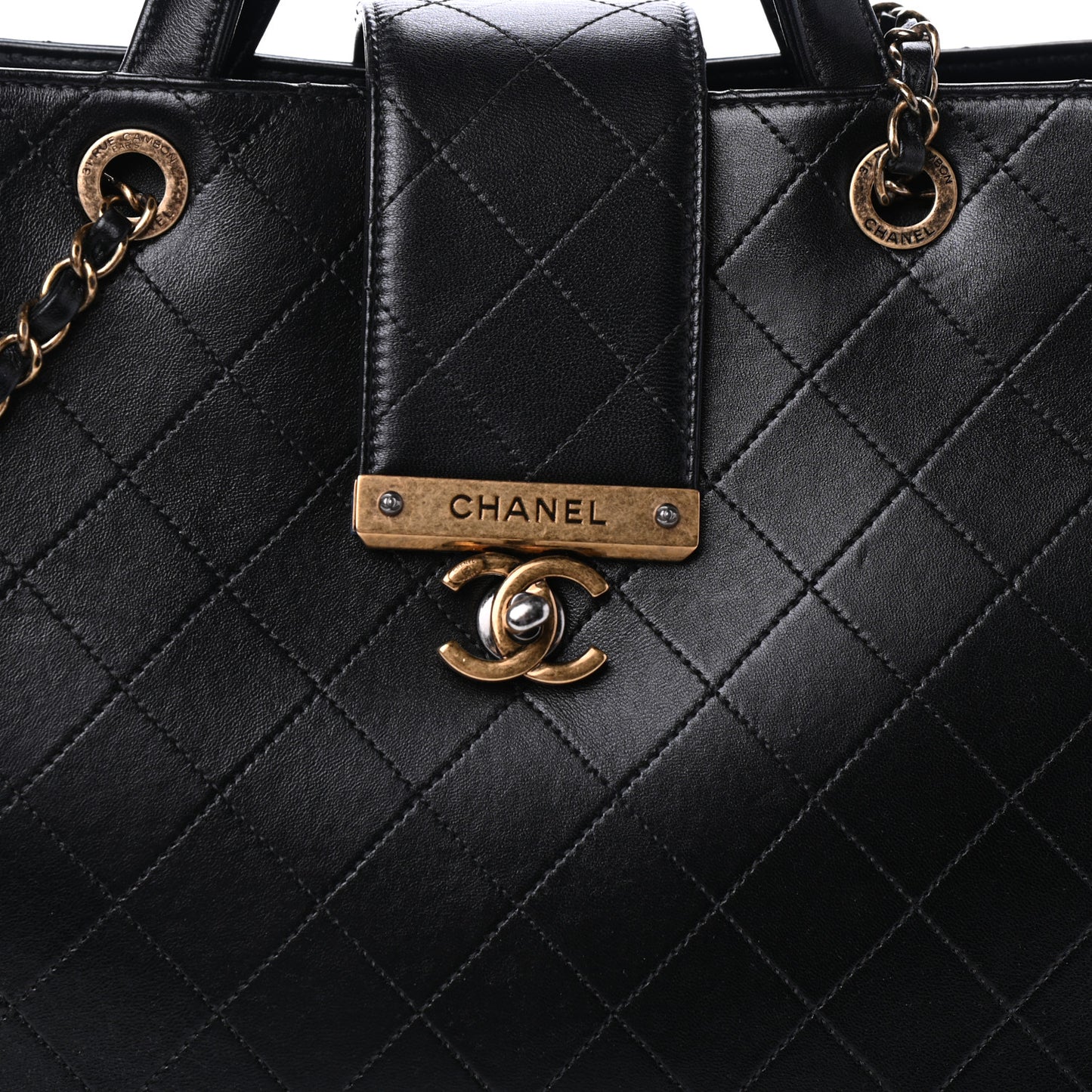 Lambskin Stitched Large Around The Corner Shopping Tote Black