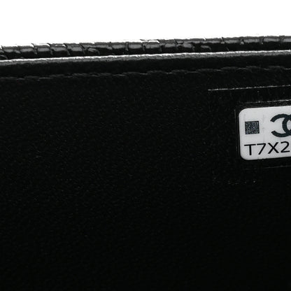 Chanel Calfskin Lizard Embossed Top Handle Long Clutch With Chain Black 7 of 11