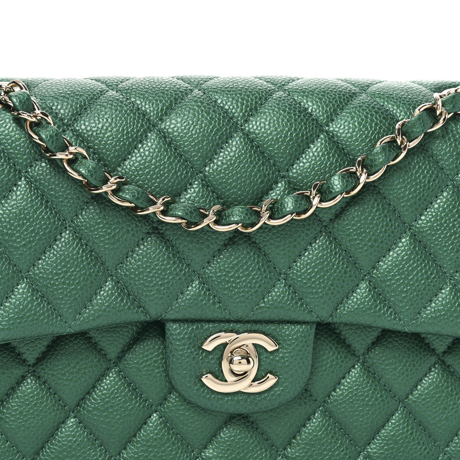 Chanel Metallic Caviar Quilted Medium Double Flap Green 8 of 11