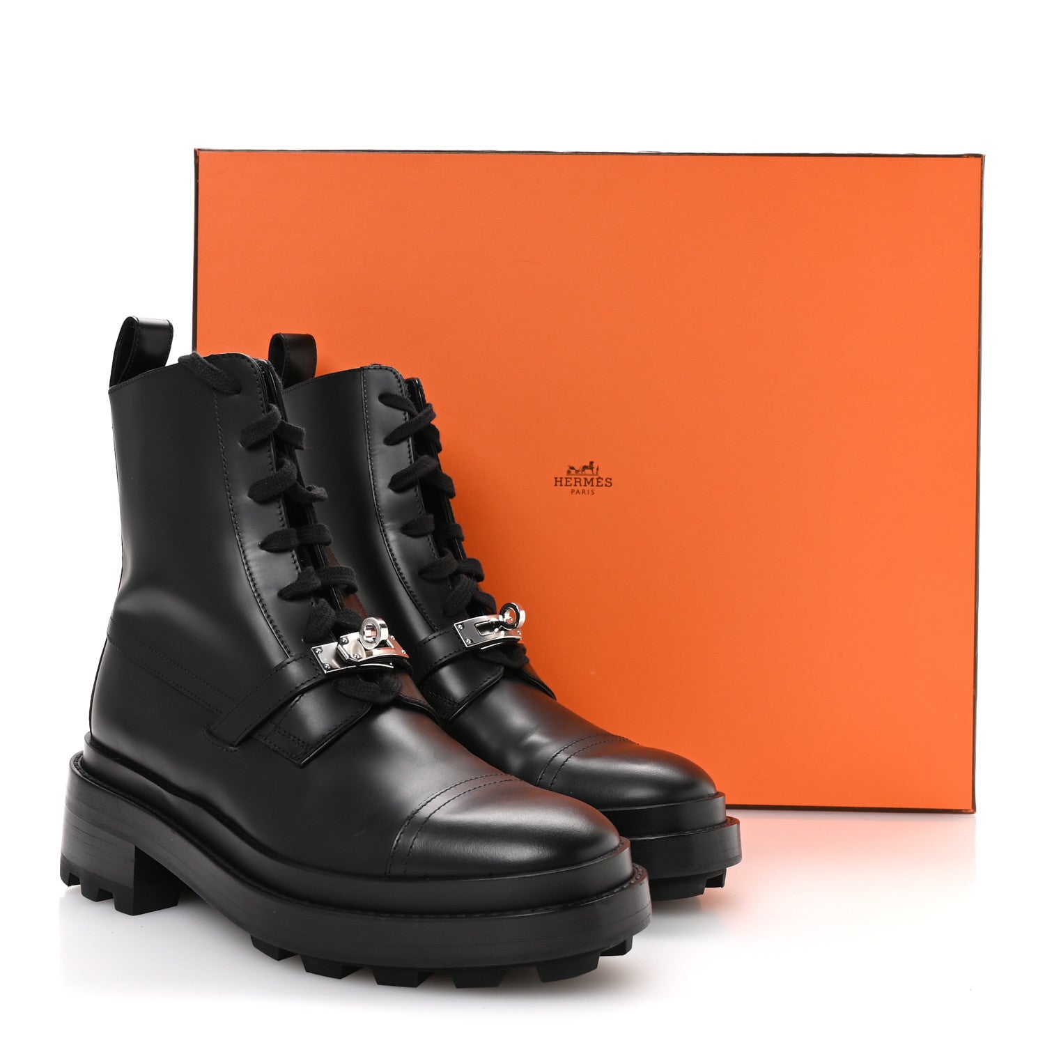 Hermes Glossed Calfskin Funk Ankle Boots 36 Black 1811369