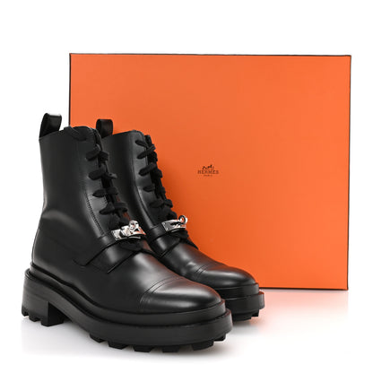 Hermes Glossed Calfskin Funk Ankle Boots 36 Black 9 of 9