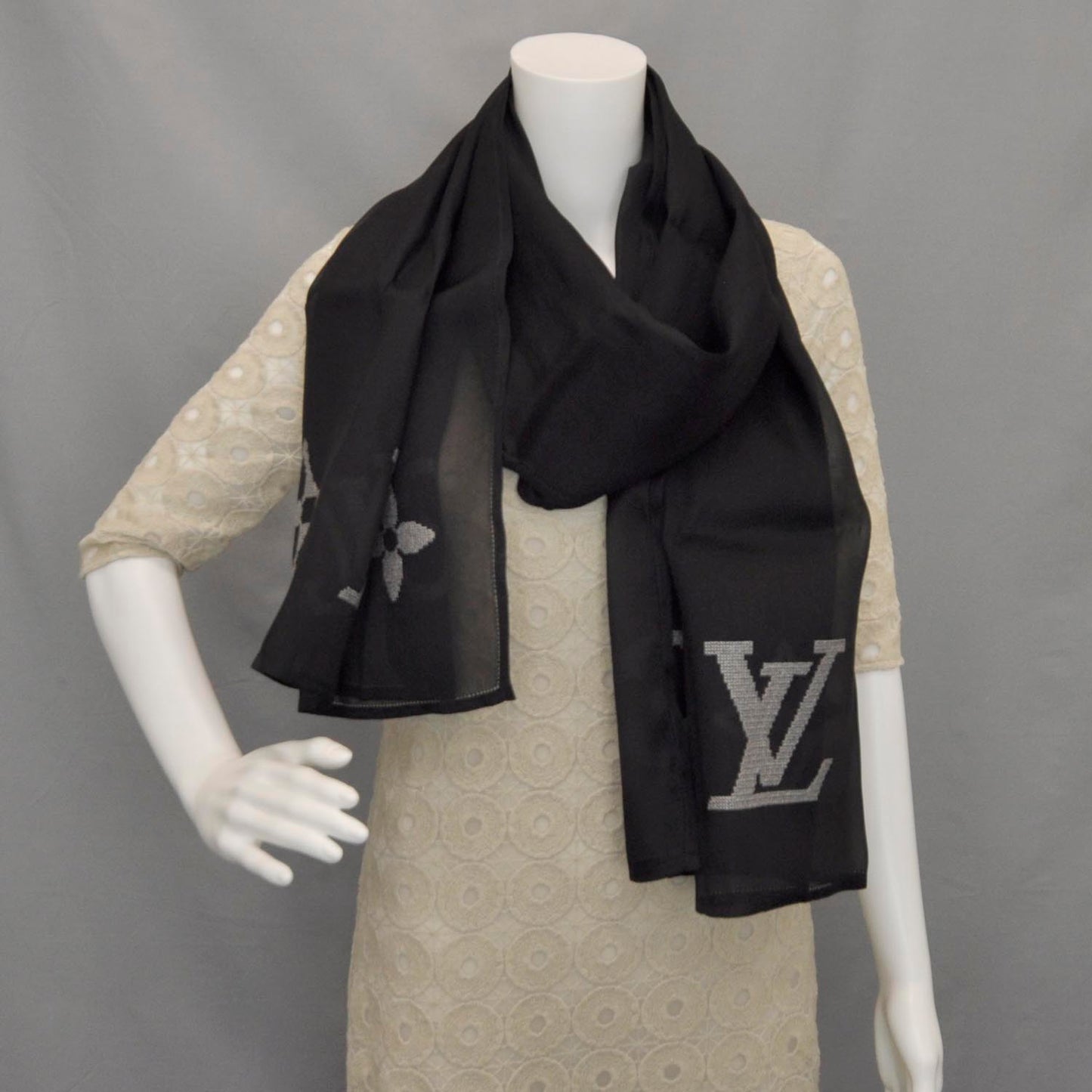 Silk Stole Scarf Metallic Monogram