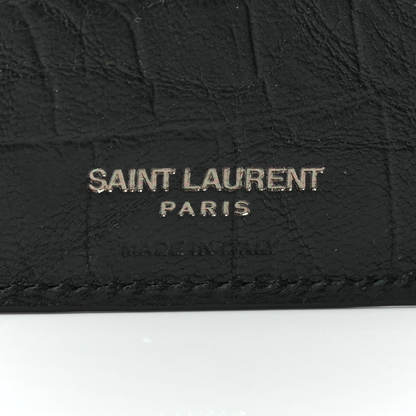 Calfskin Crocodile Embossed Monogram Bifold Wallet Black